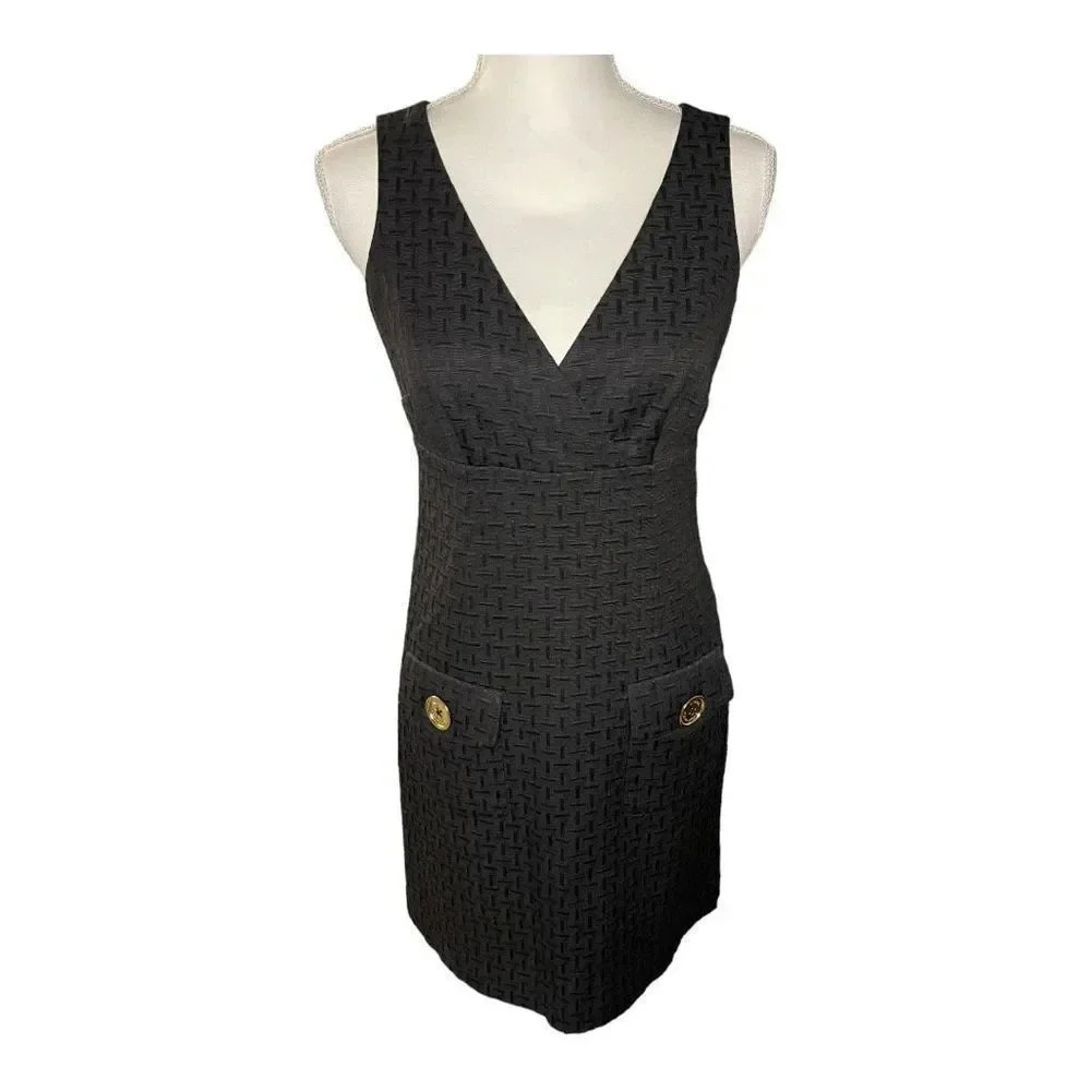MICHAEL Michael Kors Size‎ 4 Black V-Neck Sheath Dress With Gold Embellishment